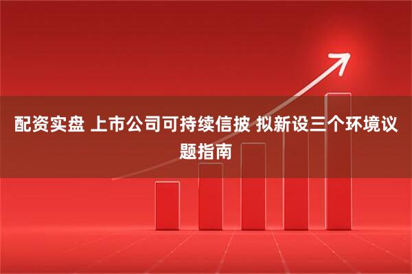 配资实盘 上市公司可持续信披 拟新设三个环境议题指南